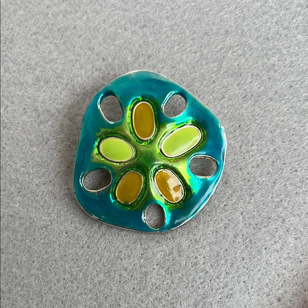 Teal and Green Enamel Brooch